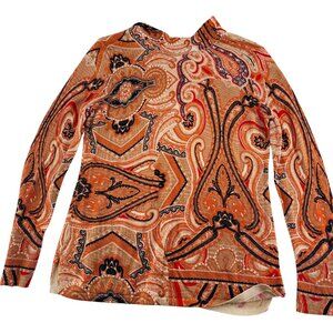 Chicos Womens Long Sleeve Paisley‎ Top Size 1 Medium Beige/Orange lightweight
